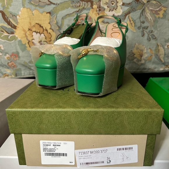 Gucci Nappa Charlotte shamrock leather sling back heels nwt - Picture 2 of 4